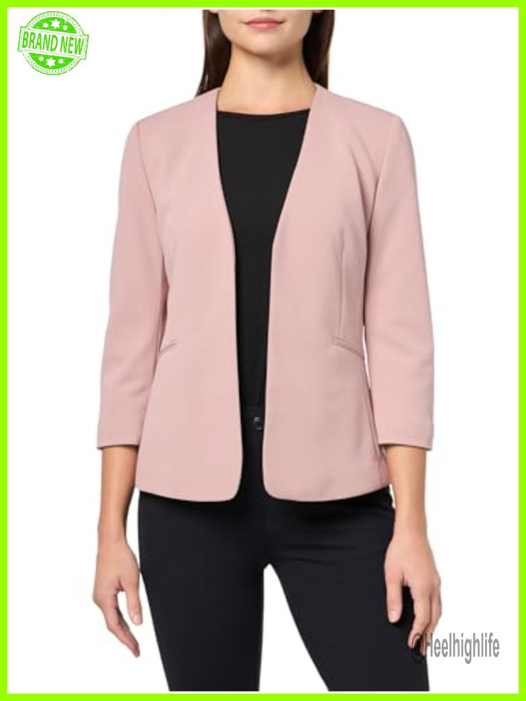 Open Front Collarless Front Pocket Jacket, Long Sleeve, Button Closure